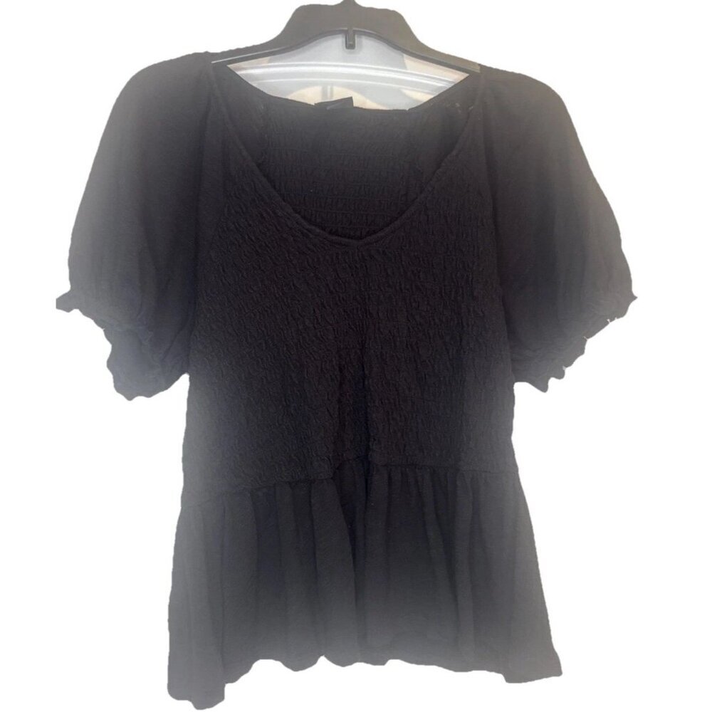 Torrid Women’s Black Smocked Short Sleeve Babydoll Top‎ Plus Sz 1X Casual Summer